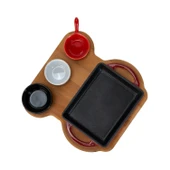 Lava Döküm Dikdörtgen Sahan Döküm Demir Yekpare Çift Kulplu Kayın Servis Ahşabı Ölçü 12x15cm. (Sos kapları dahil değildir.)-Bordo thumbnail 3