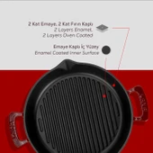 Lava Döküm Yuvarlak Izgara Tavası Döküm Demir Yekpare Çift Kulplu Çap(Ø)32cm.-Bordo thumbnail 6