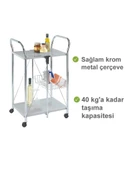 Katlanabilir Tekerlekli Metal Raflı Servis Arabası – Beyaz - 6