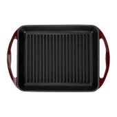 Lava Döküm Dikdörtgen Izgara Tavası Döküm Demir Yekpare Çift Kulplu Ölçü 26x32cm.-Bordo thumbnail 3