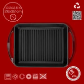 Lava Döküm Dikdörtgen Izgara Tavası Döküm Demir Yekpare Çift Kulplu Ölçü 26x32cm.-Bordo thumbnail 4