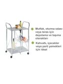 Katlanabilir Tekerlekli Metal Raflı Servis Arabası – Beyaz - 4