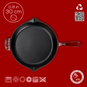 Lava Döküm Yuvarlak Kızartma Tavası Döküm Demir Yekpare Saplı. Çap(Ø)30cm-Bordo thumbnail 4