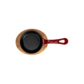 Lava Döküm Yuvarlak Kızartma Tavası Yekpare Saplı Kayın Servis Ahşabı. Çap(Ø)12cm.-Bordo thumbnail 3