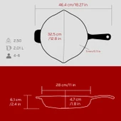 Lava Döküm Yuvarlak Izgara Tava Döküm Demir Yekpare Saplı Konkav Taban 12mm. Çap(Ø)28cm.-Bordo thumbnail 5