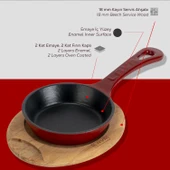 Lava Döküm Yuvarlak Kızartma Tavası Yekpare Saplı Kayın Servis Ahşabı. Çap(Ø)12cm.-Bordo thumbnail 6