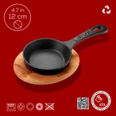 Lava Döküm Yuvarlak Kızartma Tavası Yekpare Saplı Kayın Servis Ahşabı. Çap(Ø)12cm.-Bordo thumbnail 4