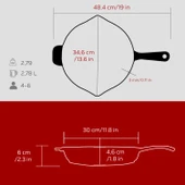 Lava Döküm Yuvarlak Kızartma Tavası Döküm Demir Yekpare Saplı. Çap(Ø)30cm-Bordo thumbnail 5