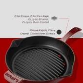 Lava Döküm Yuvarlak Izgara Tava Döküm Demir Yekpare Saplı Konkav Taban 12mm. Çap(Ø)28cm.-Bordo thumbnail 6