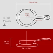 Lava Döküm Yuvarlak Kızartma Tavası Yekpare Saplı Kayın Servis Ahşabı. Çap(Ø)12cm.-Bordo thumbnail 5