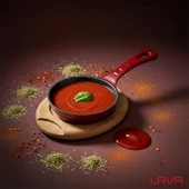 Lava Döküm Yuvarlak Kızartma Tavası Yekpare Saplı Kayın Servis Ahşabı. Çap(Ø)12cm.-Bordo thumbnail 7