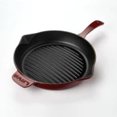 Lava Döküm Yuvarlak Izgara Tava Döküm Demir Yekpare Saplı Konkav Taban 12mm. Çap(Ø)28cm.-Bordo thumbnail 2