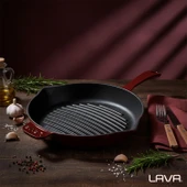 Lava Döküm Yuvarlak Izgara Tava Döküm Demir Yekpare Saplı Konkav Taban 12mm. Çap(Ø)28cm.-Bordo thumbnail 7