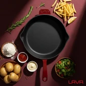 Lava Döküm Yuvarlak Kızartma Tavası Döküm Demir Yekpare Saplı. Çap(Ø)30cm-Bordo thumbnail 7