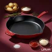 Lava Döküm Yuvarlak Kızartma Tavası Döküm Demir Yekpare Saplı. Çap(Ø)34cm-Bordo - 7