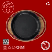 Lava Döküm Yuvarlak Sahan Döküm Demir Yekpare Çift Kulplu Kayın Servis Ahşabı Çap(Ø)20cm.-Bordo thumbnail 4