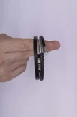 Gümüş Pazarım Çelik Aparatlı İğne Model Erkek Deri Bileklik thumbnail 3