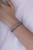 Gümüş Pazarım Şeritli 4 Sıra Örgü Model Erkek Deri Bileklik - 1
