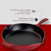 Lava Döküm Yuvarlak Kızartma Tavası Döküm Demir Yekpare Saplı. Çap(Ø)34cm-Bordo - 6