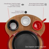 Lava Döküm Yuvarlak Sahan Döküm Demir Yekpare Çift Kulplu Kayın Servis Ahşabı Çap(Ø)16cm. (Sos Kapları Dahil Değildir.)-Bordo thumbnail 6