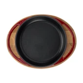 Lava Döküm Yuvarlak Sahan Döküm Demir Yekpare Çift Kulplu Kayın Servis Ahşabı Çap(Ø)20cm.-Bordo thumbnail 3