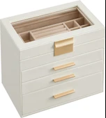 SONGMICS Mücevher Kutusu 4 Katmanlı Mücevher Kutusu Cam Kapaklı 3 Çekmeceli Güneş Gözlüğü Büyük Takı Takı Depolama Modern Bulut - 1