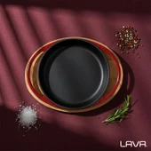 Lava Döküm Yuvarlak Sahan Döküm Demir Yekpare Çift Kulplu Kayın Servis Ahşabı Çap(Ø)20cm.-Bordo thumbnail 7