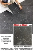 60cmx60cm Siyah Mermer Desenli Pvc-Lvt Yapışkanlı Yer Kaplama Paneli Kauçuklu Floor Banyo WC S74P thumbnail 1