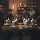 SENA Yonca Desenli 6 Kişilik Porselenli Kapaklı 24 Parça Gümüş Renk Fincan Seti - 3