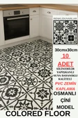 30cmx30cm 10 Adet Yapışkanlı Osmanlı çini Floor Pvc Panel  Zemin Kaplama Paneli Arkası Kauçuklu 2124 - 1