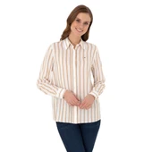 Kadın Beyaz Çizgili Uzun Kollu Gömlek - 3