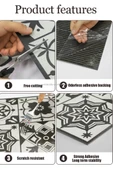 30cmx30cm 10 Adet Yapışkanlı Osmanlı çini Floor Pvc Panel  Zemin Kaplama Paneli Arkası Kauçuklu 2124 - 6