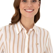 Kadın Beyaz Çizgili Uzun Kollu Gömlek - 5