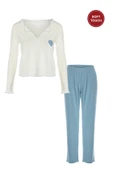 Kadın Soft Touch Fitilli Uzun Kollu Pijama Takımı thumbnail 2
