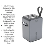 SMAYLİNG 20000 mAh 70W Süper Hızlı Şarj Powerbank  Dahili Type C Kablo, Çoklu Çıkış, LED Ekranlı Taşınabilir Şarj Cihazı - 8