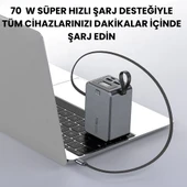 SMAYLİNG 20000 mAh 70W Süper Hızlı Şarj Powerbank  Dahili Type C Kablo, Çoklu Çıkış, LED Ekranlı Taşınabilir Şarj Cihazı - 7