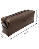 Yuga Tek Gözlü Suni Deri Kalem Çantası Kahverengi - 6