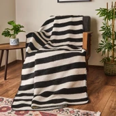 Soft Çizgili Pamuklu Tv Battaniyesi - Siyah / Beyaz - 130x170 cm thumbnail 1