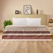 Soft Marun Tek Kişilik Yatak Örtüsü - Ekru / Kırmızı - 160x230 cm thumbnail 1