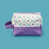 Kurdele Detaylı Kozmetik Çantası - Krem / Lila - 17x20 cm thumbnail 2