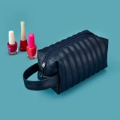 Kapitone Kozmetik Çantası - Mavi - 18x10 cm thumbnail 3