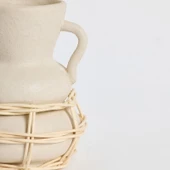 Çömlek Doğal Hasır Örgülü Seramik Vazo - Bej - 16 cm - 3