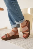 Herry Taba Altın Detaylı Hakiki Deri Sandalet - 5