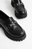 Lara Toka Detaylı Siyah Kroko Baskılı Günlük Loafer Ayakkabı - 7