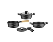 Diamond 5 Parça Yanmaz Yapışmaz Siyah Midi Set thumbnail 3