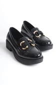 Caro Rugan Siyah Gold Tokalı Kadın Loafer - 1