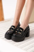 Felice Siyah Rugan Gold Tokalı Kadın Loafer - 1