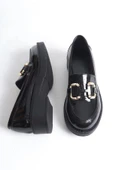 Caro Rugan Siyah Gold Tokalı Kadın Loafer - 3