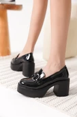 Felice Siyah Rugan Gümüş Tokalı Kadın Loafer - 3