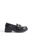 Caro Rugan Siyah Gold Tokalı Kadın Loafer - 5
